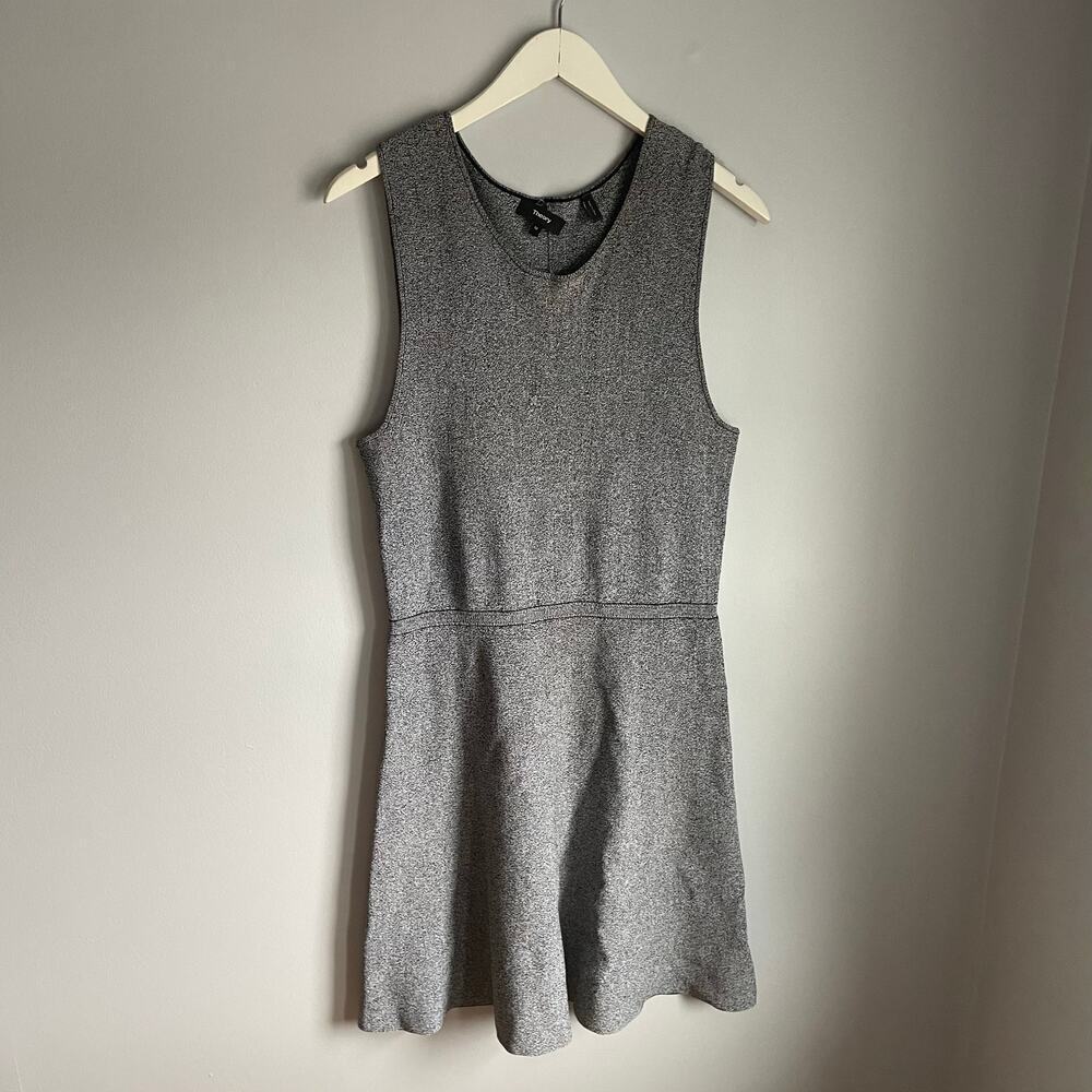 Theory Grey Knit Fit & Flare Business Casual Preppy Sleeveless Mini Dress size M